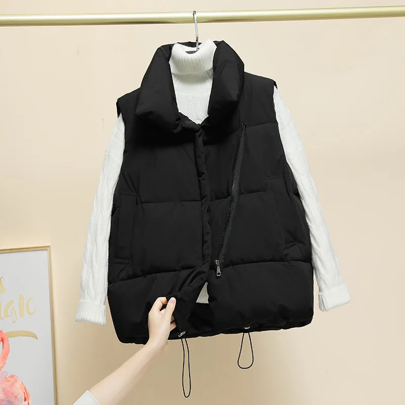 New Winter Women Jacket Vest Stand Collar Sleeveless Down Cotton Vests Casual Loose Warm Windproof Solid Fashion Woman Down Vest