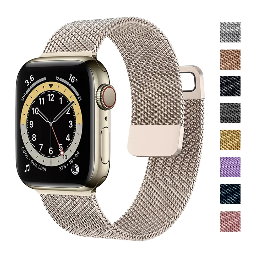 

Ремешок «Миланская петля» из нержавеющей стали для Apple Watch 76Se Band 44 мм 40 мм 42 мм 38 мм, браслет для смарт-часов iWatch Series 345 с магнитной застежкой