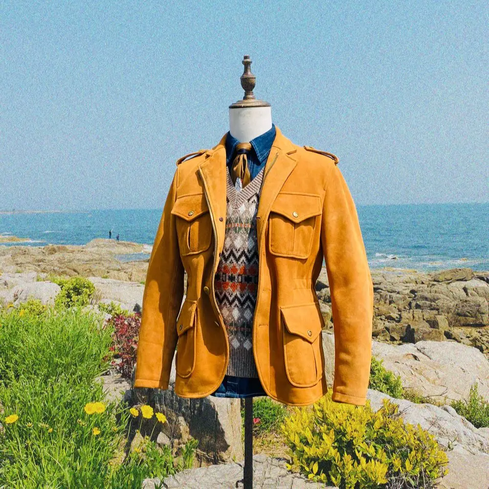 

CIDU J-130 European Size Super High Quality New Zealand Grade A Velvet Deerskin Mid Length Retro Safari Motorcycle Jacket