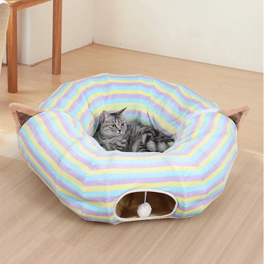 

Collapsible Cat Tunnel Kitten Play Tube for Cats Bunnies With Ball Fun Cat Toys 2 Suede Peep Hole Kitty Training Interactive Toy