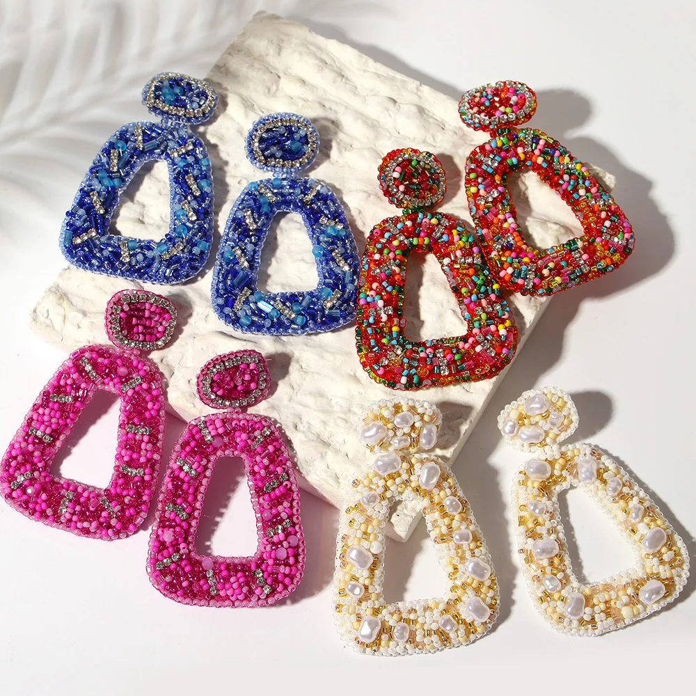 Женские серьги-подвески AENSOA яркие трапециевидные висячие серьги ручной работы с