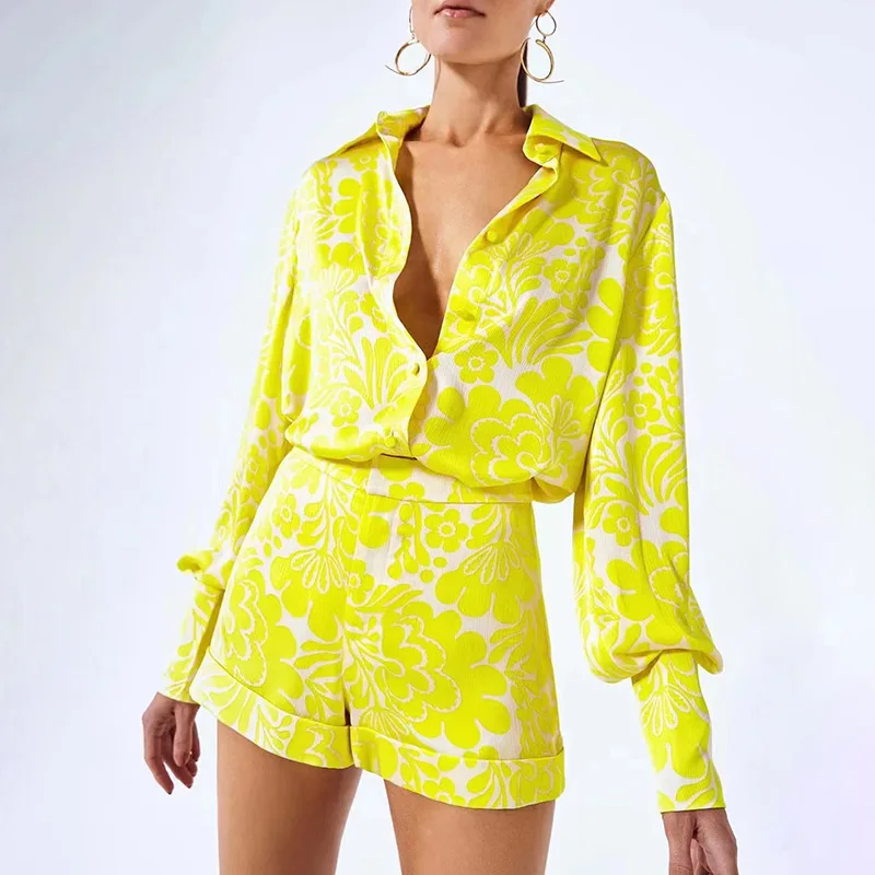 

Элегантный атласный костюм из двух предметов на весну и лето, рубашка с длинным рукавом с отворотом + повседневные брюки с высокой талией