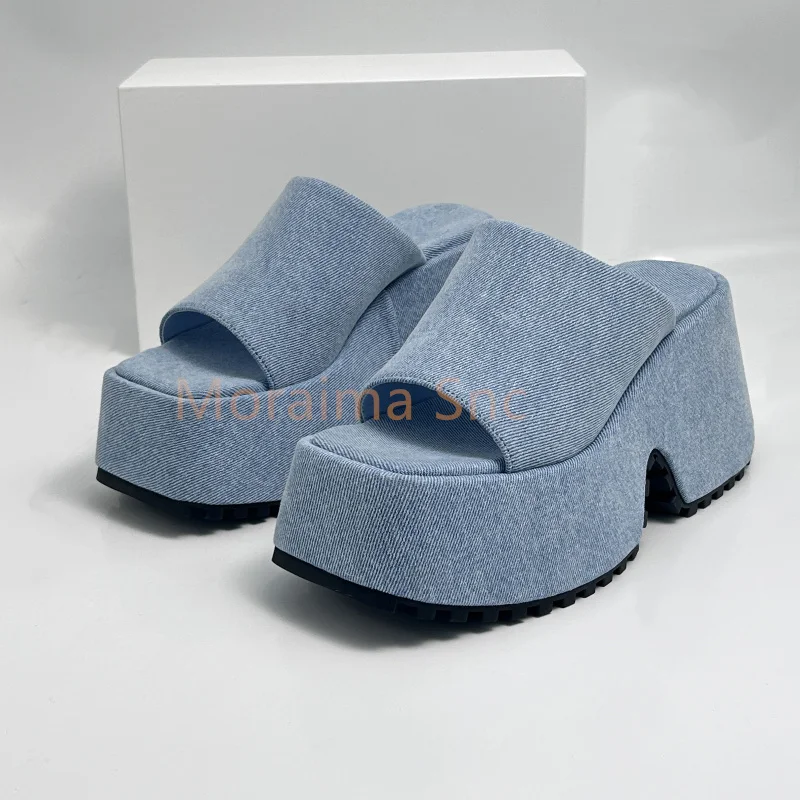 Square Head Thick Bottom Sandals Slippers Women 2023 Summer Super High Heel Waterproof Platform Flip Flops Ladies Shoes Slides