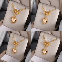 a z letter heart toggle necklaces for women gold color copper zircon initials choker alphabet pendant paper clip chain jewelry