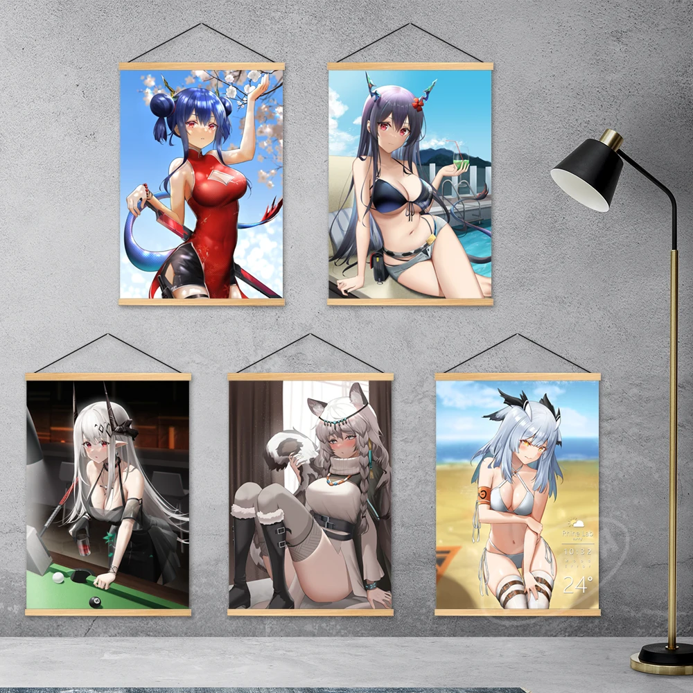 

Print Game Canvas Arknights Poster Schwarz Home Decoration Ch'en Wall Mudrock Art Surtr Picture Pramanix Wooden Hanging Painting