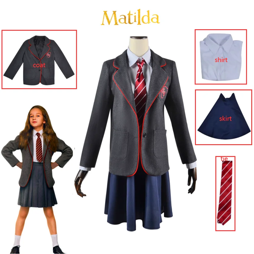 

Movie Matilda Cosplay Costume Kids Girl The Musical School Uniform Suit Halloween Party Outfit Clothes