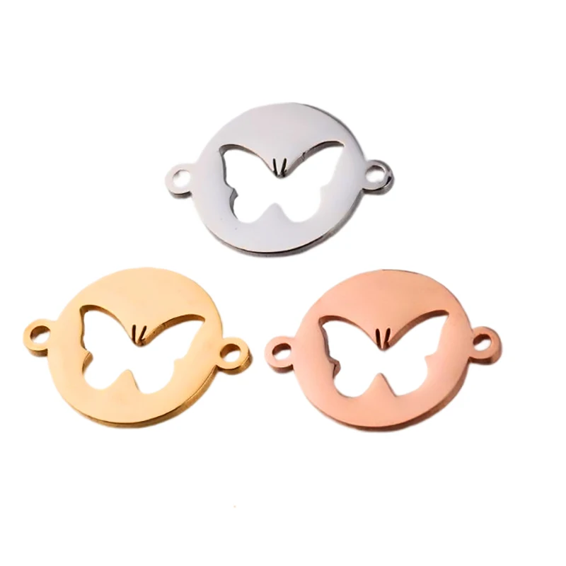 

WZNB 5Pcs Stainless Steel Hollow Butterfly Round Charms Pendant Connector for Jewelry Making Necklace Accessories Diy Material