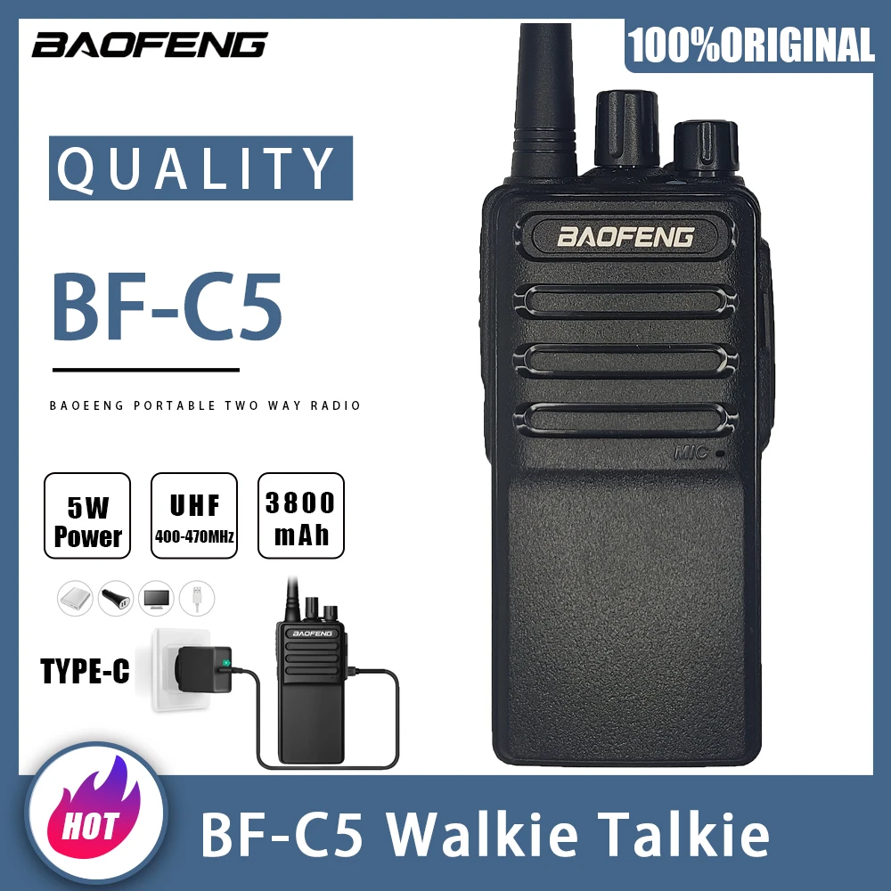 

BF-C5 Baofeng портативная рация 5 Вт 3800 мАч UHF 400-470 МГц тонкая двухсторонняя радиостанция BFC5 Can Type-C зарядка CB любительские радиостанции