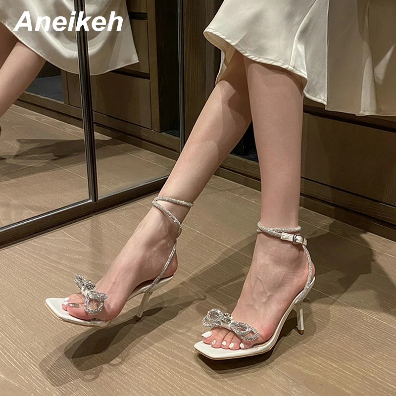 

Aneikeh Sexy Slingbacks Women Thin High Heel Shoes Bling Crystal Butterfly-Knot Open Toe Gladiator Party Dress Wedding Sandals