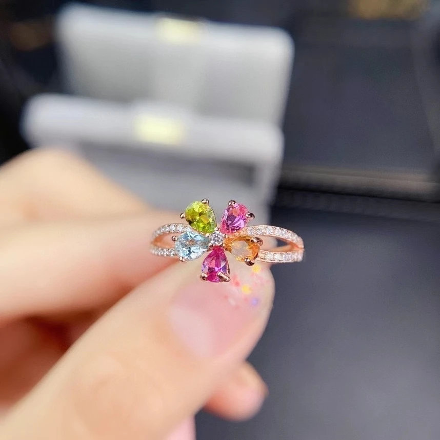 

MeiBaPJ Natural Colorful Tourmaline Gemstone Fashion Ring for Women Real 925 Sterling Silver Charm Fine Wedding Jewelry
