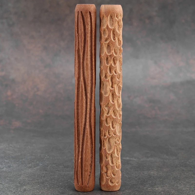 2Pcs Clay Modeling Pattern Rollers Cobblestone Wood Grain Rolling Pin Textured Hand Roller Pottery Tools