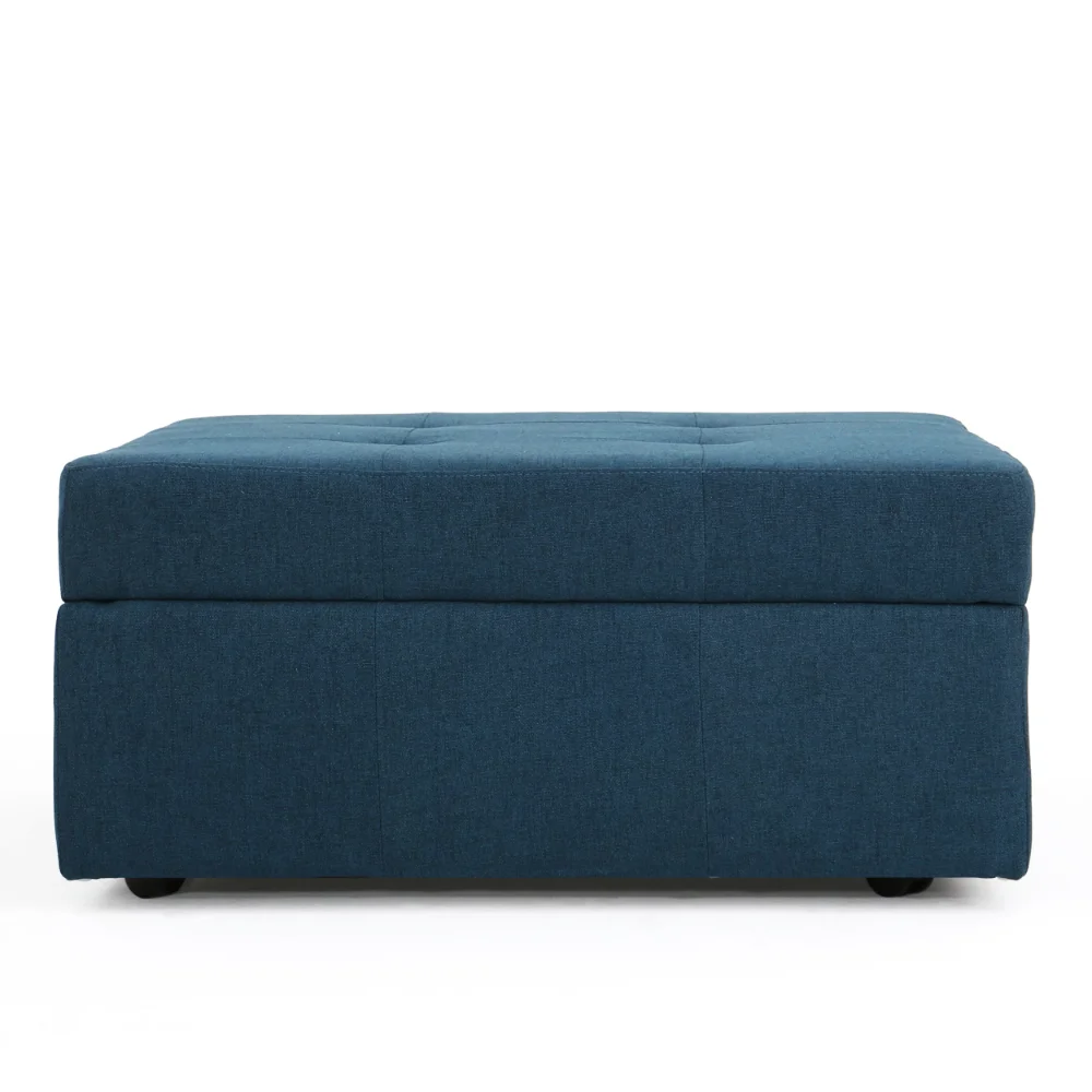 

Noble House Chastity Contemporary Tufted Fabric Storage Ottoman with Rolling Casters, Navy Blue