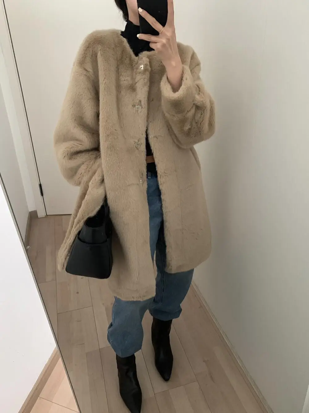 JINC Корейская серия Меховая верхняя одежда из интегрированного меха Женская