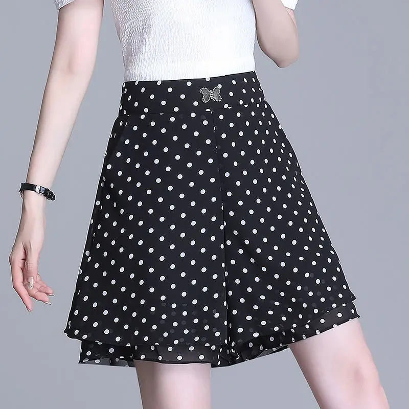 ruffle Shorts Skirts Women's Clothing Summer 2023 New High Waist Slim A-line Wide Leg Pants Double Layer Chiffon Culotte BC130