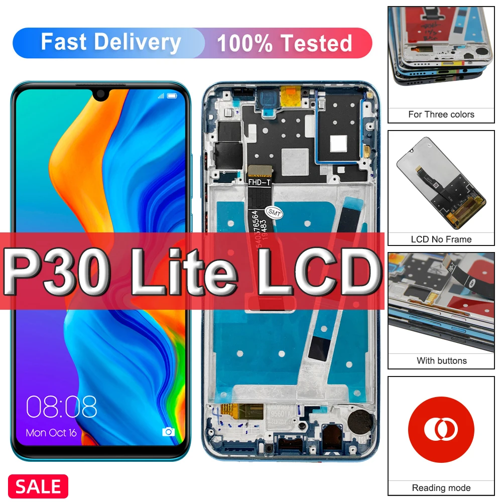 Оригинальный дисплей 6,15 дюйма для Huawei P30 Lite, ЖК-дисплей, дисплей флуоресцентной строки, LX2, L21A, замена сенсорного экрана для Nova 4e