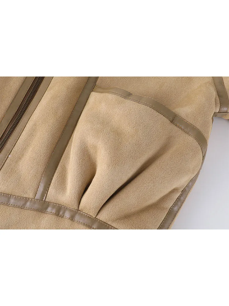 MOLAN Winter Woman Warm Overcoat Fashion Leather Patchwork Loose Long Sleeve Locomotive Coat Zipper Female Chic Outwear