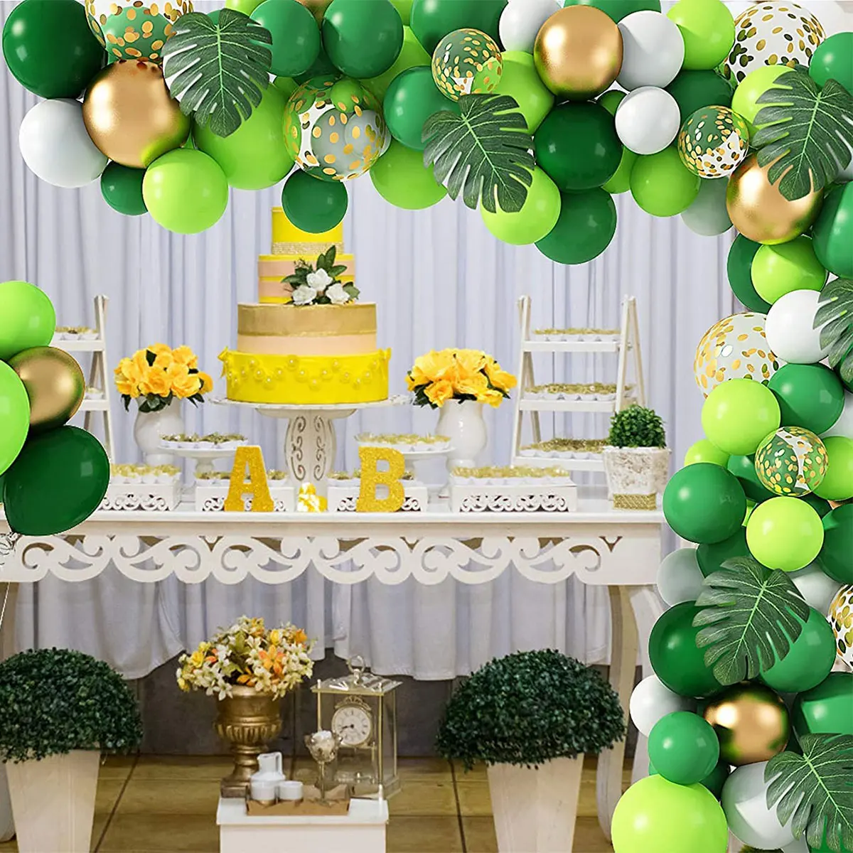 

Green Balloon Garland Arch Kit With 10 Inch Palm Leaves Dinosaur Jungle Safari Birthday Party Boy 1 Year Decoration Supplies