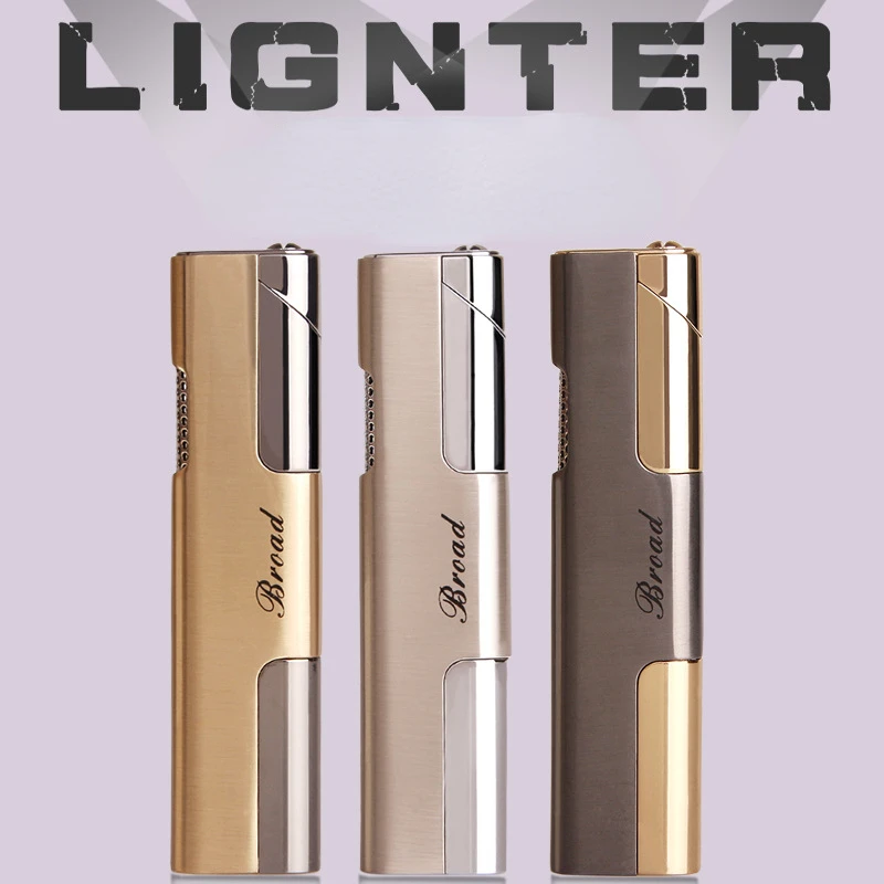 

Тонкая полоса Высококачественная гальванизированная ветрозащитная Портативная Бутановая газовая зажигалка гаджеты для мужчин набор сига...