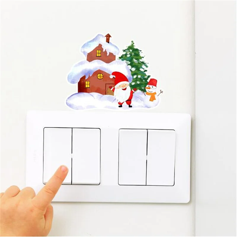 

3PCS Christmas Decoration For Home Self-Adhesive Wall Sticker Santa Claus House Switch Paste Bedroom Living Room Switch Decor
