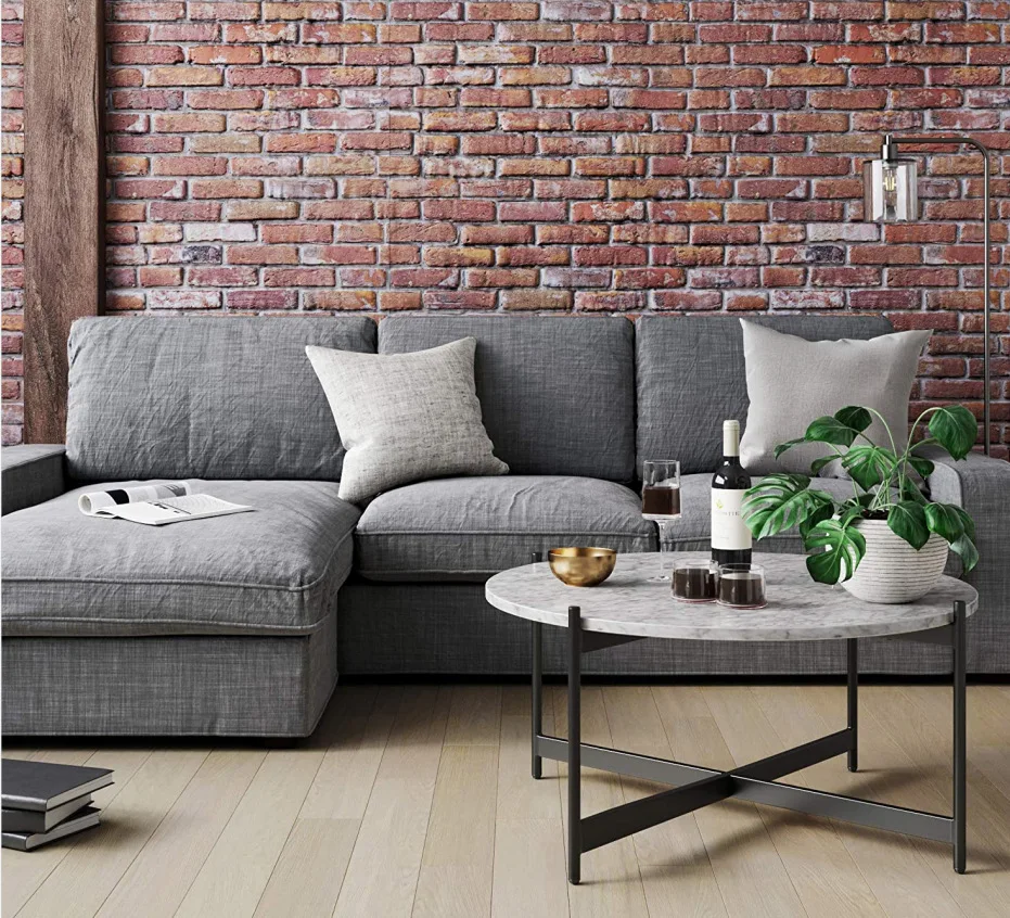 

Formwell Coffee table, Round side table End table for Sofa Living room, Tea Table MDF Top with White Marble Effect/Metal