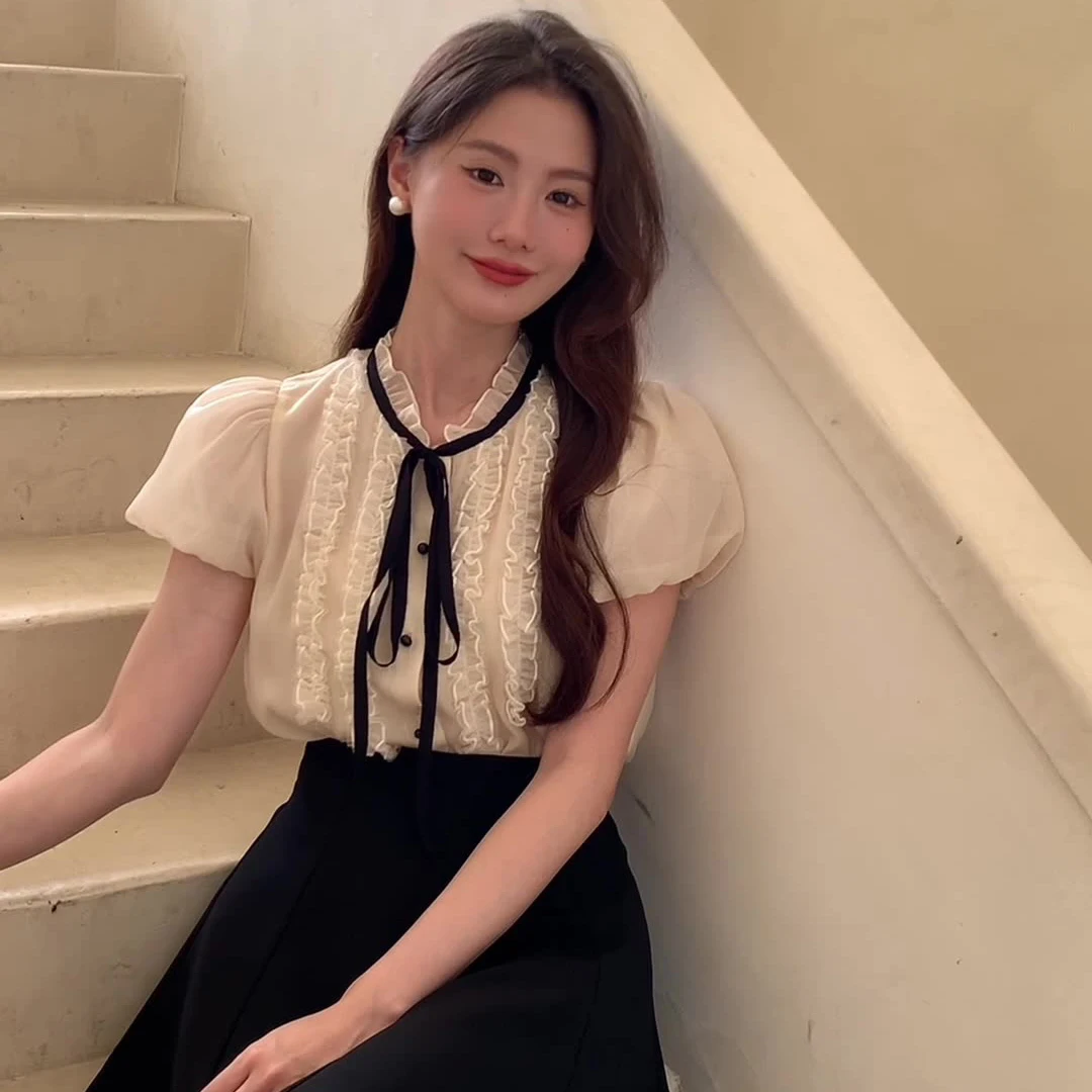 

Женская блузка с коротким рукавом, летняя блузка в Корейском стиле, 2023