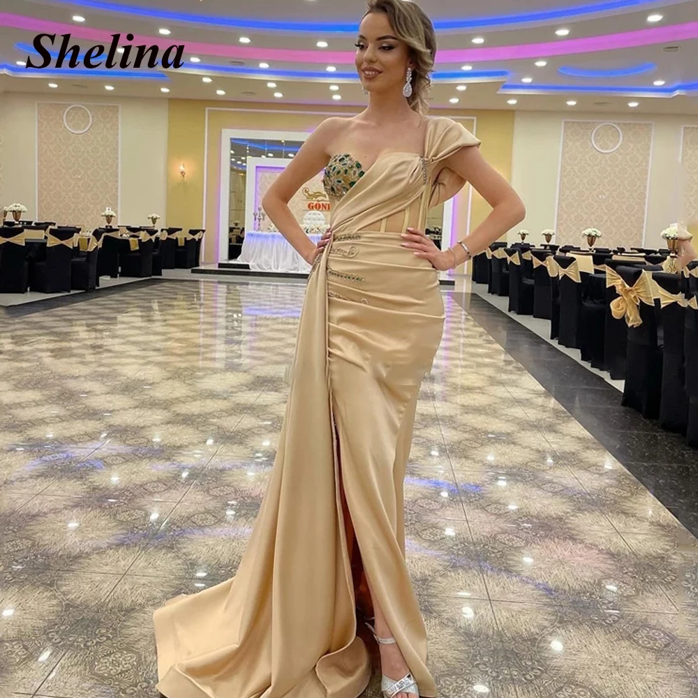 

Exquisite One-Shoulder Formal Evening Gowns Sweetheart Asymmetrical Crystal Court Train Prom Dresses Abendkleider Personalised