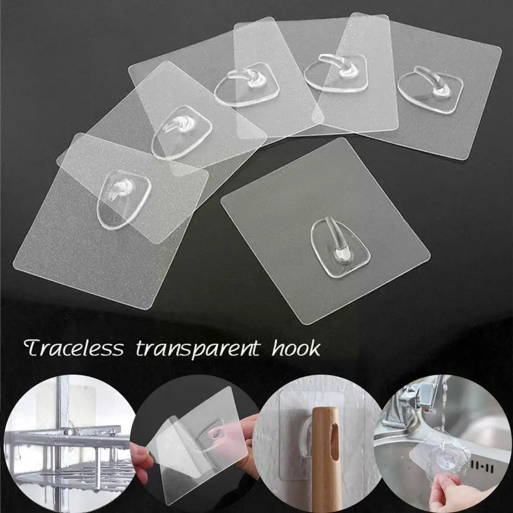 

6pcs Transparent Strong Self Adhesive Door Wall Hangers Hooks For Silicone Storage Hanging Kitchen Bathroom Access I8r0