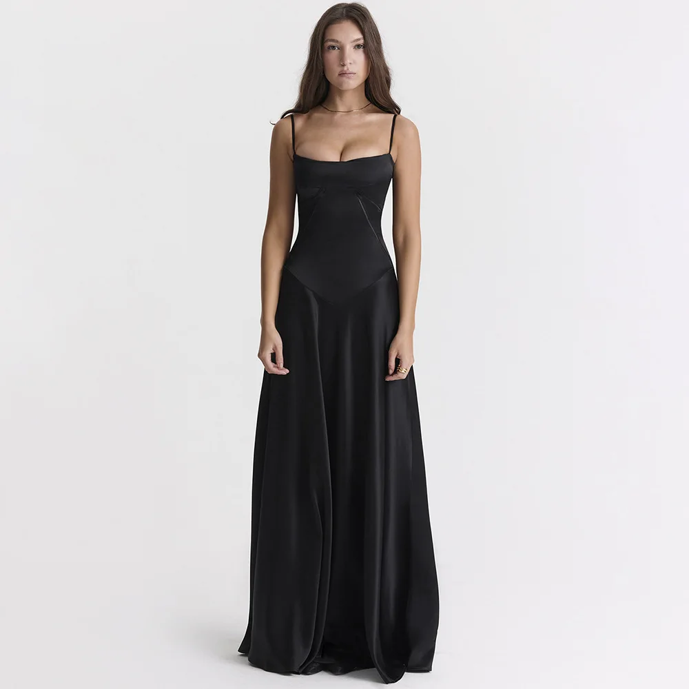 

Women's Sleeveless Suspended Slim Open Back Long Dress, Black Dress Women's Evening Dress, Party Club Fashion, Autumn, New, 2023