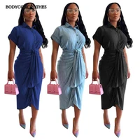 bodyconclothes vintage denim skirt for women stacked ruched tie up waist midi 2022 sexy party club elegant women%e2%80%99s short dress