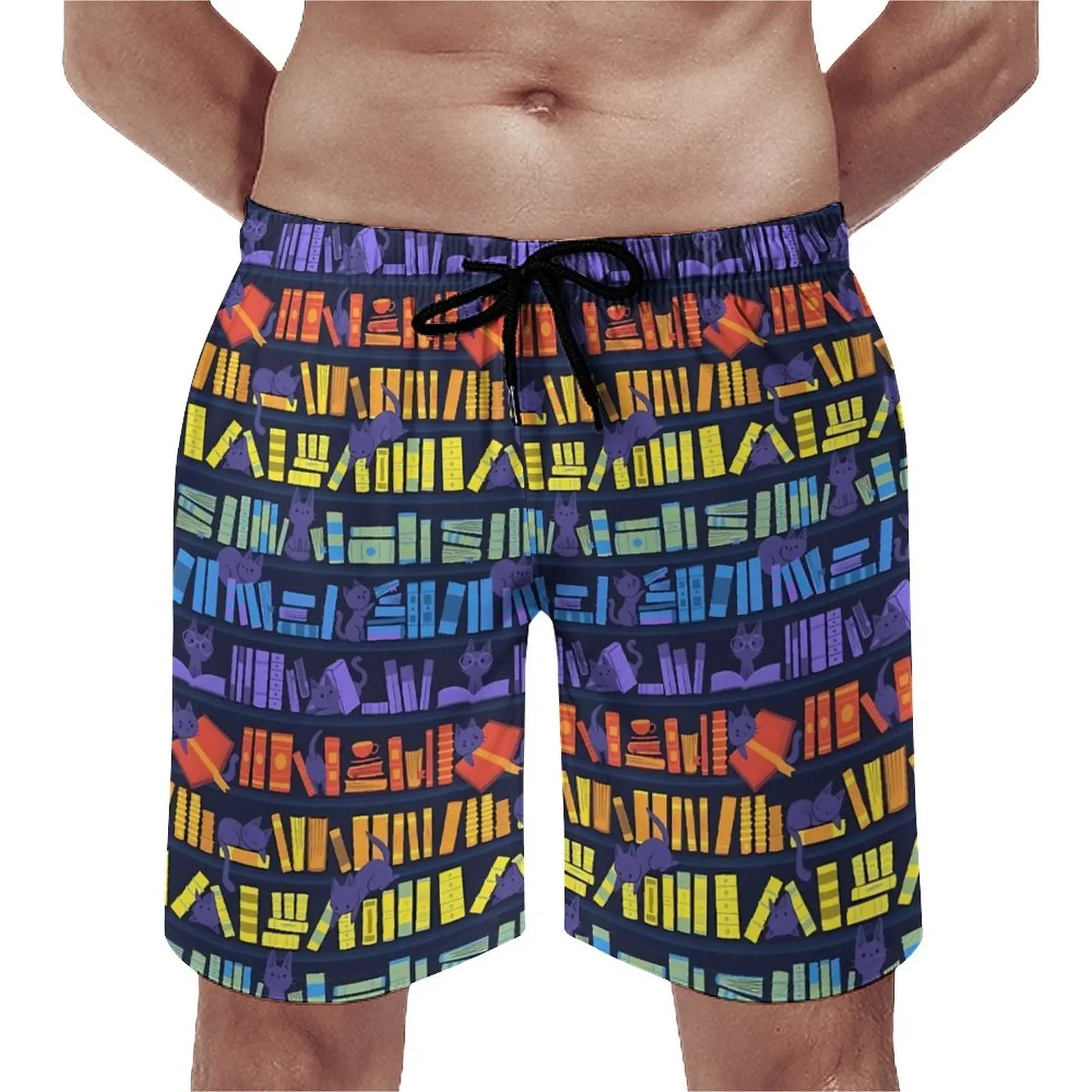 

Library Cats Board Shorts Summer Colorful Kittens Retro Board Short Pants Men Sportswear Comfortable Graphic Swim Trunks