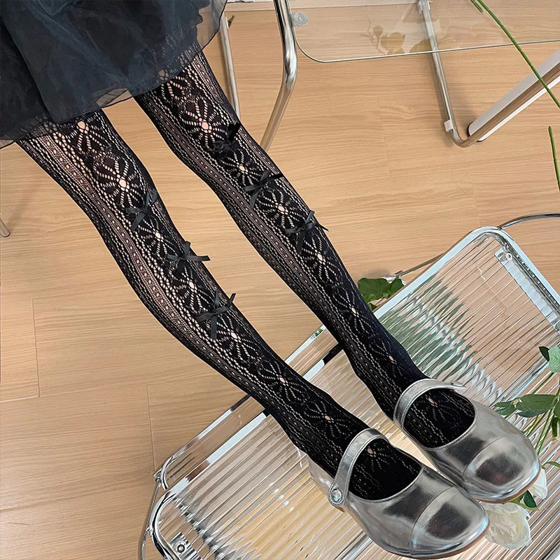 

Y2k Women Sexy Tights Lolita Sweet Girls Lace Mesh Fishnet Thigh High Stockings Pantyhose JK Ballet Style Kawaii Bow Cute Tights