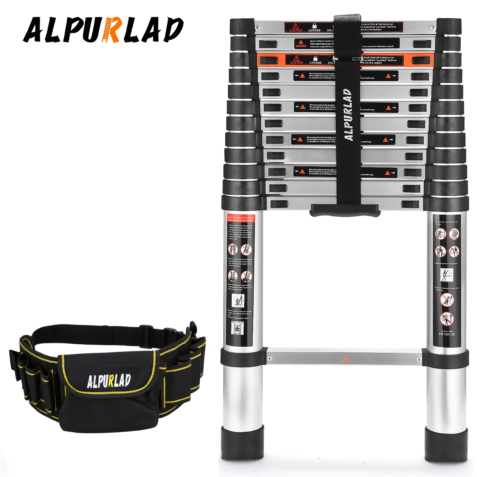 ALPURLAD 12.5FT/3.8m Folding Ladder Aluminum Stairs Ladder For Home Building Construction Tools Telescopic Ladder Free Shipping