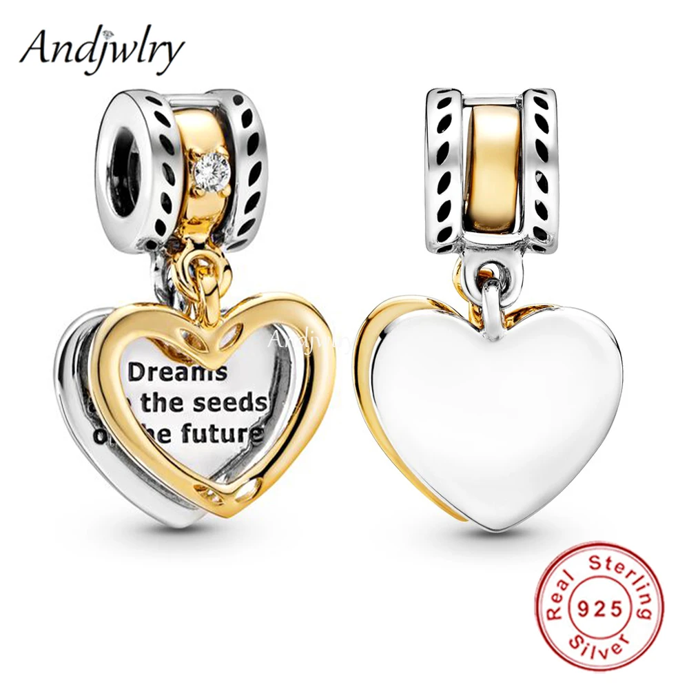 Always Forever Fit Bracelet Silver 925 Original Gold Pink Double Heart Letter Dangle Charm Bead Pendant Bangle Jewelry Berloque |