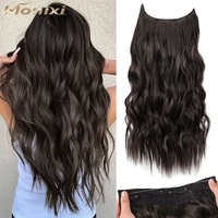 monixi synthetic brown hair extensions long wavy clip in hair extensions invisible wire mixed colors for women daily hairpieces