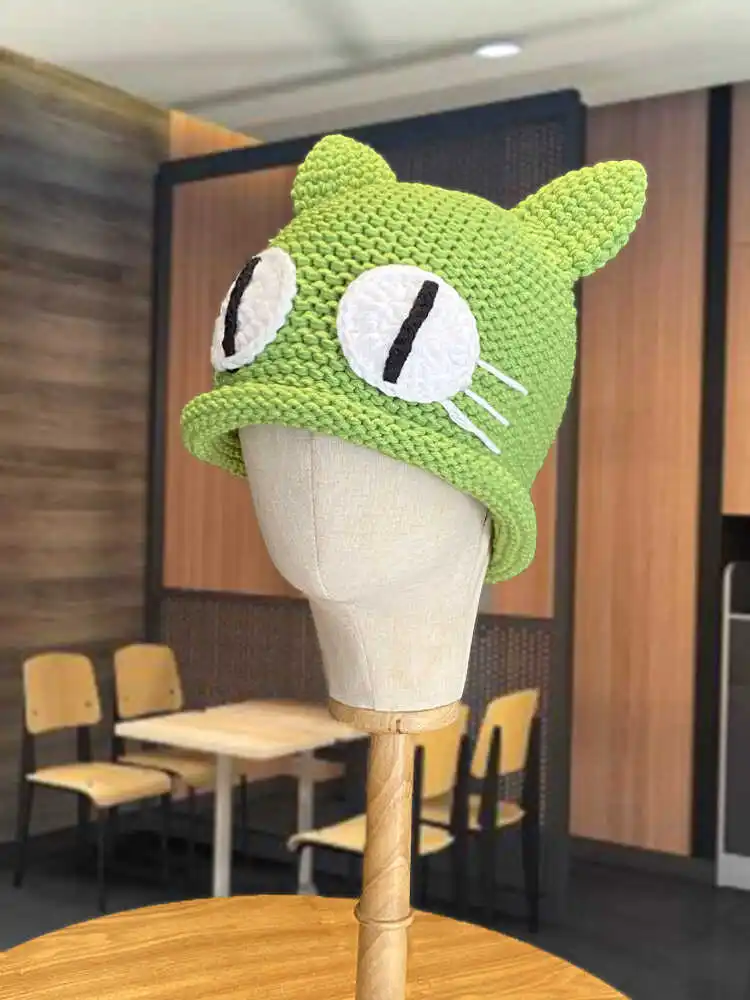 Adorable Three-Dimensional Big Eyes Cat Ears Hat Women Autumn and Winter Warm Earmuff Woolen Cap Make Your Face Look Smaller ...