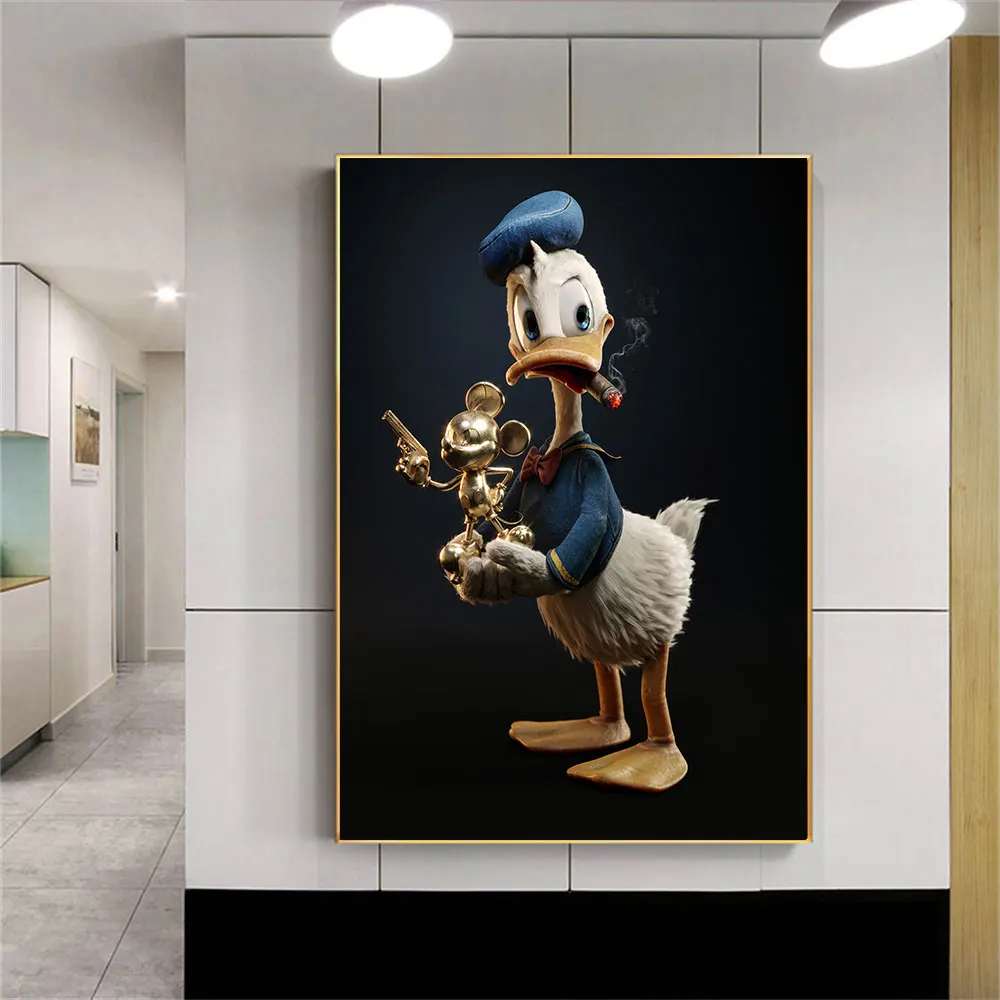 

Disney Cartoon Poster Donald Duck Smoke Cigarette Gold Mickey Mouse Wall Art Poster Print Canvas Painting Room Home Decoration