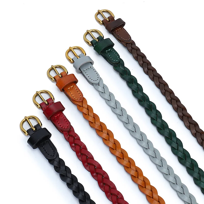 Genuine Leather Women Weave Thin Belt High Quality Handmade Belts