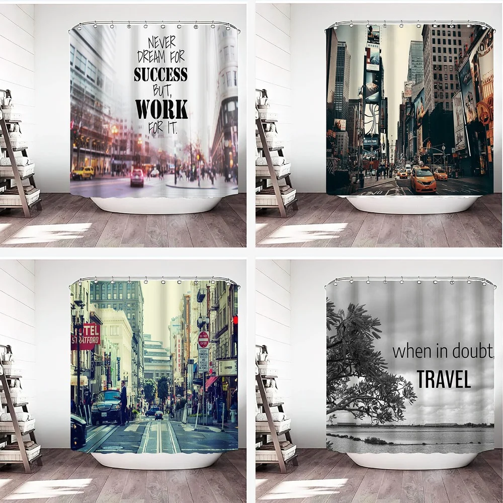 City Landscape Shower Curtain 3D Waterproof Mildew-proof Polyester Bathroom Toilet Bathtub Blackout Curtains Bath Screen Decor