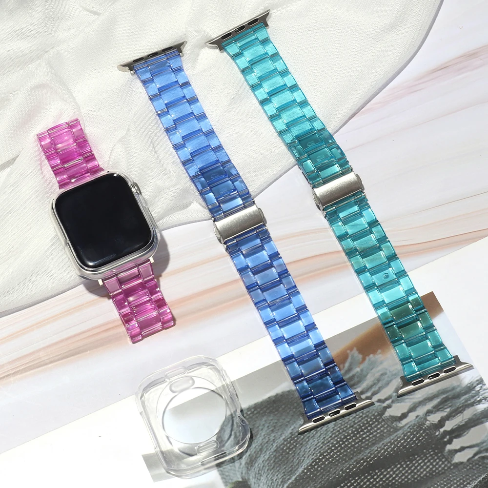 Ремешок полимерный прозрачный для apple watch band 42 мм 40 мм, звеньевой браслет для смарт-часов iwatch series 8 7 6 5 4 SE 41 мм 45 мм