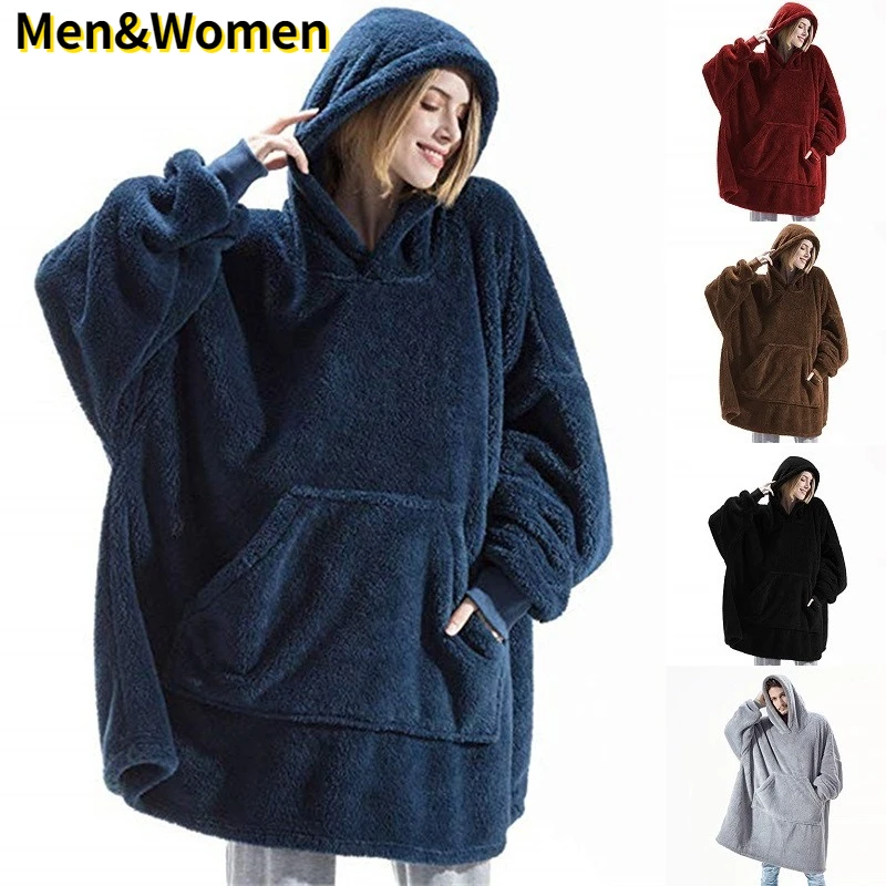 

For Couples Winter Warm Hoodies Blanket with Sleeves Oversized Women /Men Pullovers Thicken Fleece Giant Blanket Hoodies