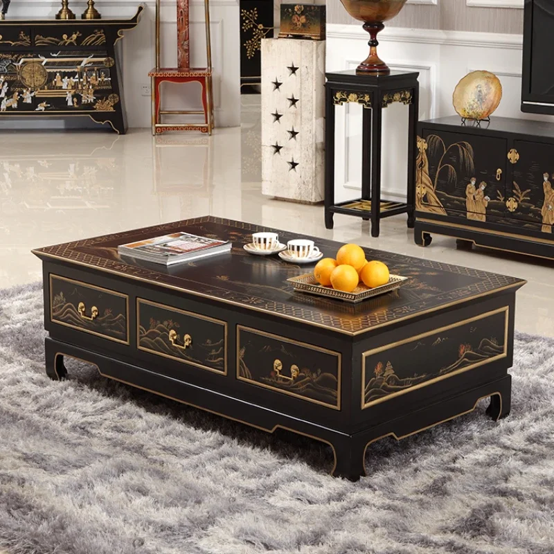 Новый квадратный столик в китайском стиле с черной окрашенной пейзажной картой