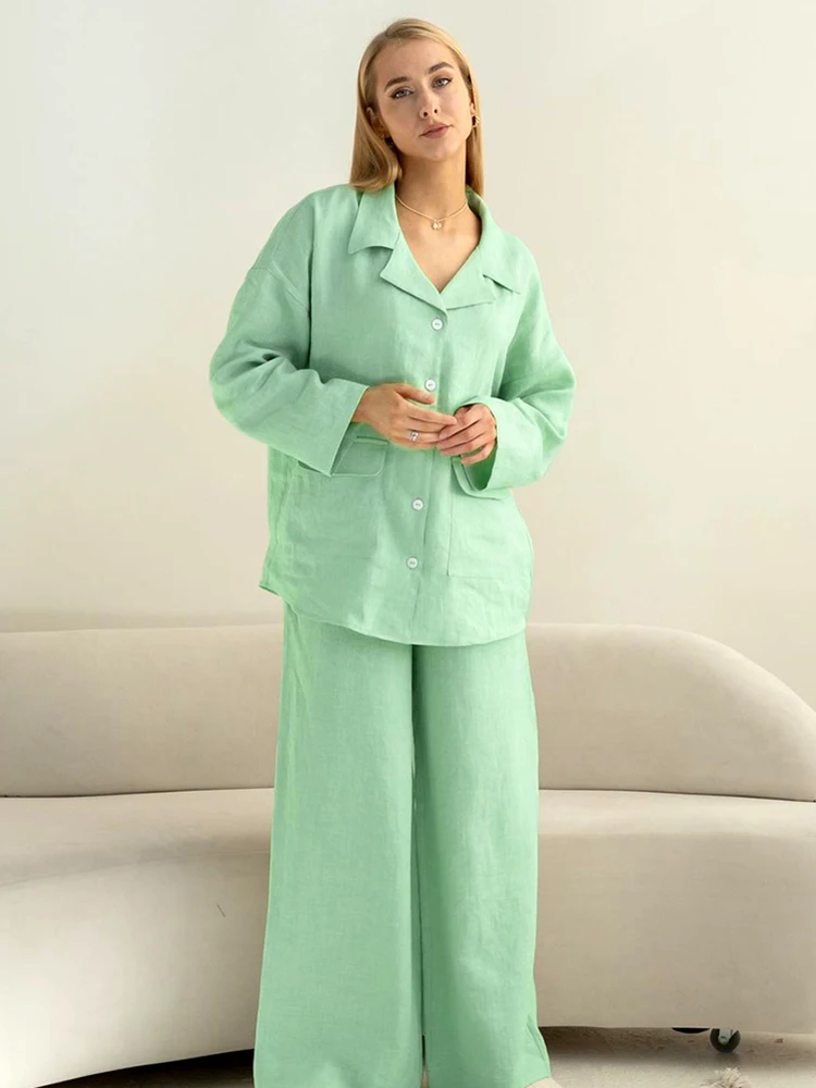 

Комплект одежды для дома Linad женский из 2 предметов, свободная пижама с длинным рукавом и отложным воротником, повседневные брючные костюмы, ...