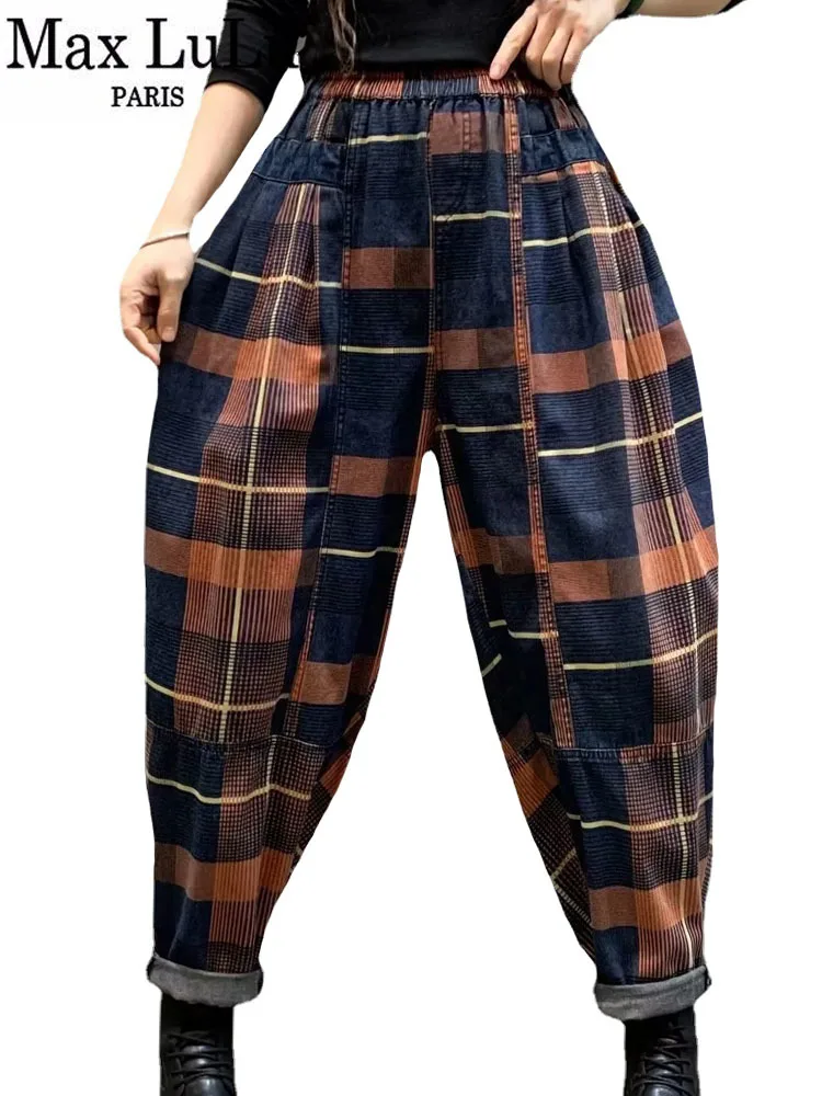 

Max LuLu Spring Womens Fashion Printed Plaid Leisure Jeans 2023 Females Luxury Vintage Denim Pants Classic Loose Harem Trousers