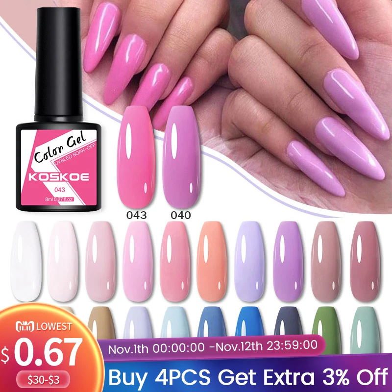 

KOSKOE 8ml Purple Gel Nail Polish All for Manicure Hybrid Varnish Base Top Coat Semi Permanent UV/LED Gel Nail Polish Gellack