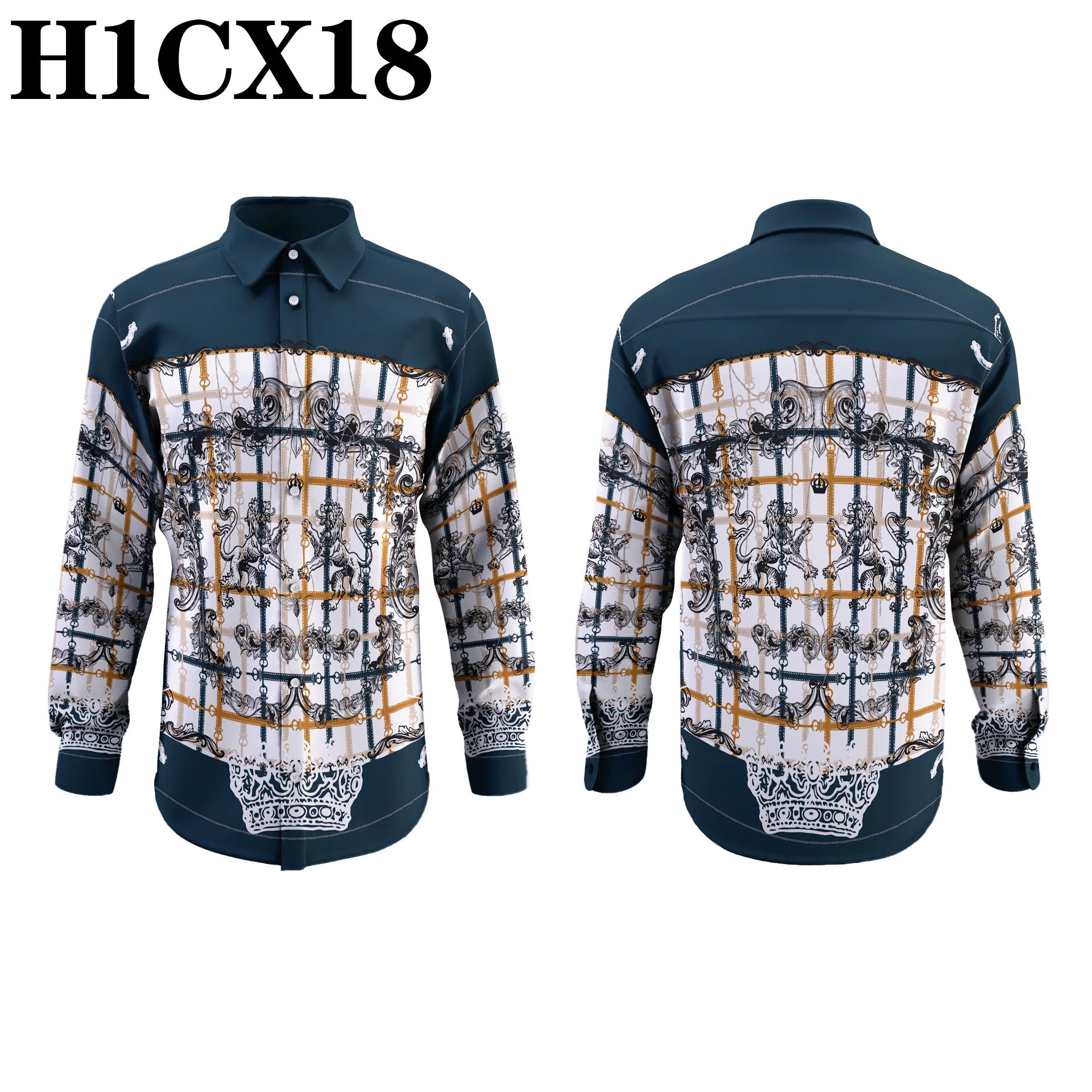 

Autumn MAN Long-sleeved BLOUS Comfortable Shirt 3D Hd Digital Print Chain-patterned Polyester Men Single-breasted Lapels Shirts