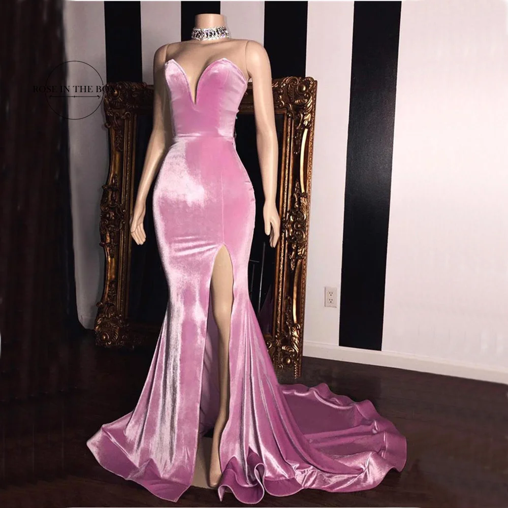 

Женское вечернее платье-русалка, розовое бархатное платье с глубоким вырезом сердечком и разрезом сбоку, длинное платье в африканском стиле для выпускного вечера, 2022