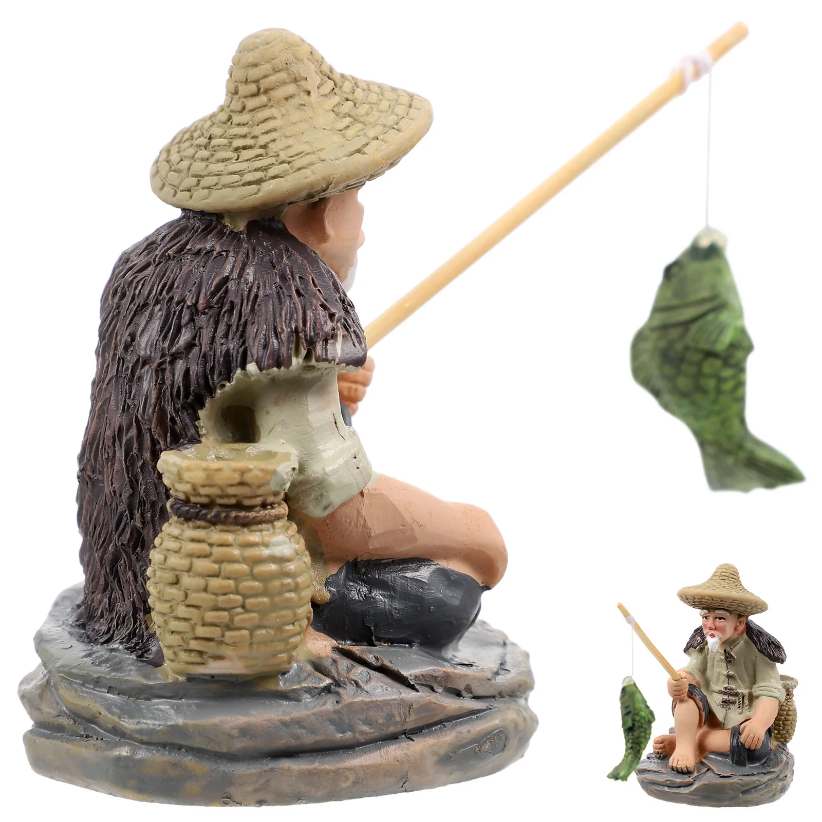 

Fisherman Statue Resin Figurines Aquarium Statues Decor Flower Pot Men Exquisite