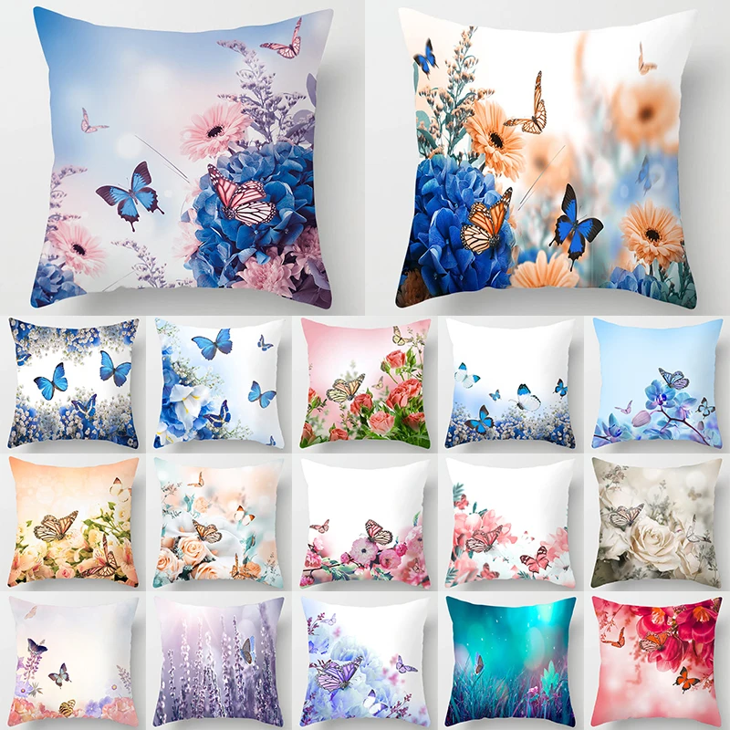 

1Pcs Butterfly Flower Pattern Polyester Cushion Cover Decorative Pillows For Home Seat Car Sofa Bed Decoration 45*45cm