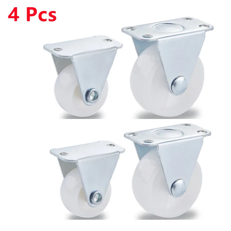 

4Pcs Non Swivel Casters 1 Inch White PP Nylon Dual Roller Wheel 10-40KG Rigid Strong Plastic Wheel for Furniture DIY Small Carft