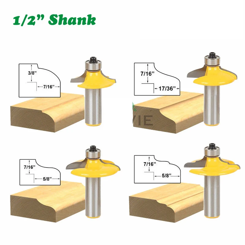 

1PC 1/2" 12.7MM Shank Milling Cutter Wood Carving Drawer Face Mill Round Over with Beading Edging Router Bit Set Carbide Tipped